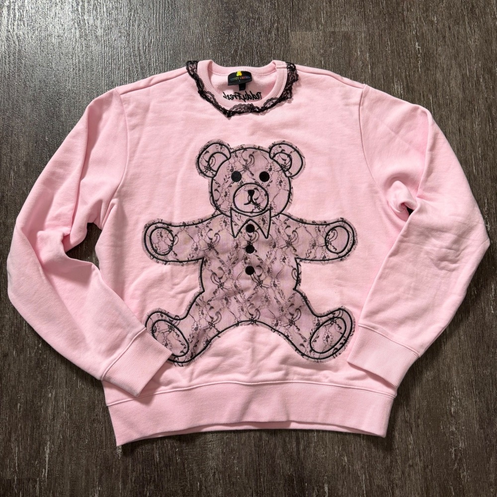 Teddy Fresh Sweatshirt Women S Pink Lace Teddy Bear Graphic Crew Neck Pullover